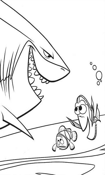 kolorowanka Gdzie jest Nemo malowanka rybki Marlin i Dory spotykają rekina, obrazek nr 30